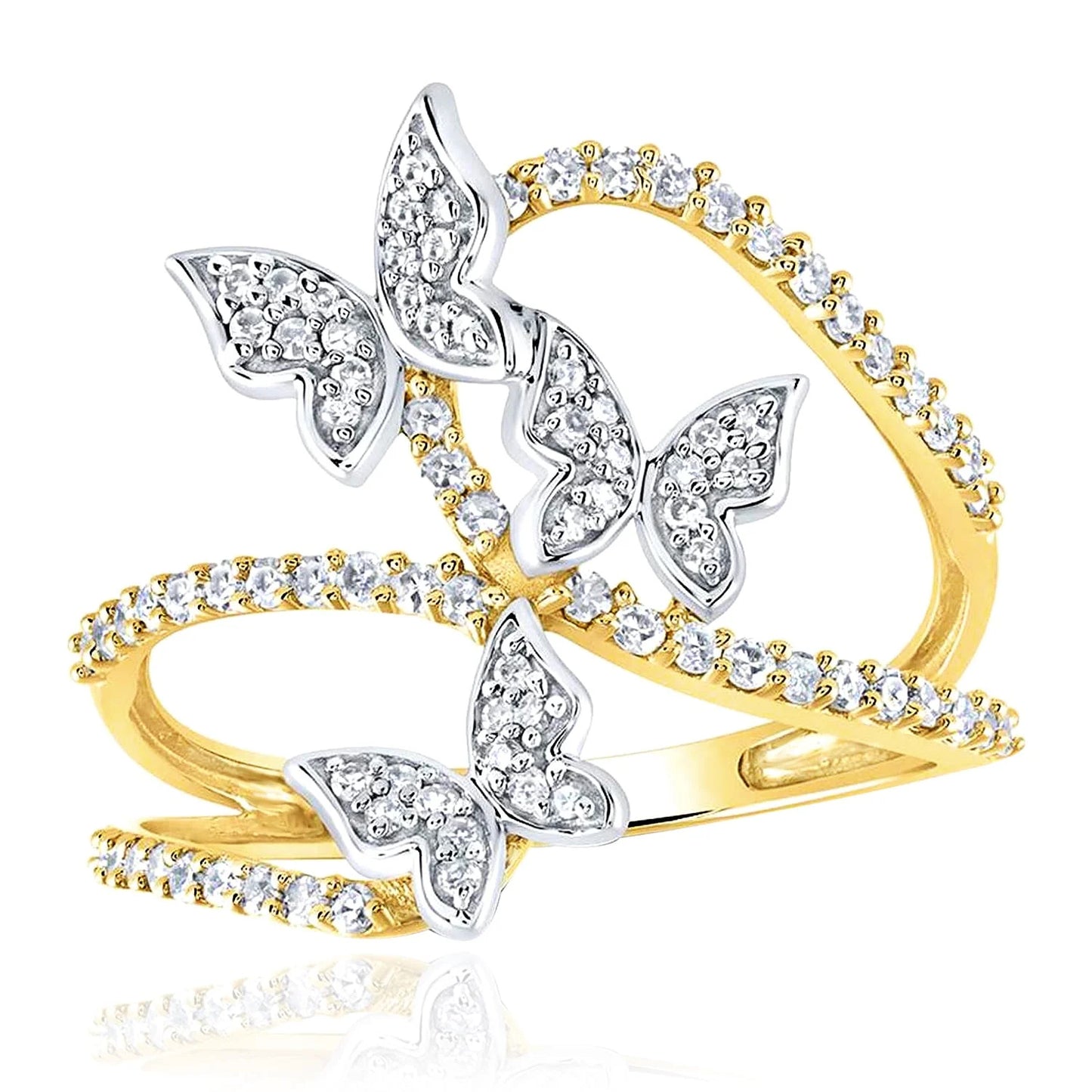 10k Yellow Gold 3 Butterflies 3/8 Cttw Diamond Ring Size 7