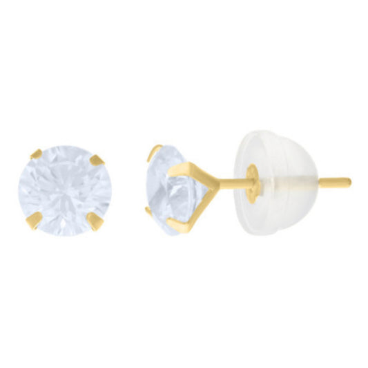 10K Yellow Gold 5mm Cubic Zirconia Stud Earrings – Elegant sparkling studs