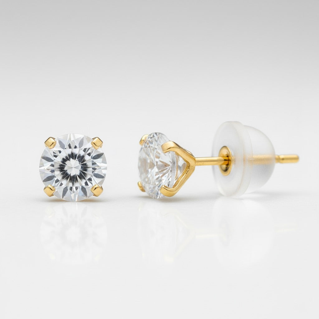10K Yellow Gold 5mm Cubic Zirconia Stud Earrings – Elegant sparkling studs