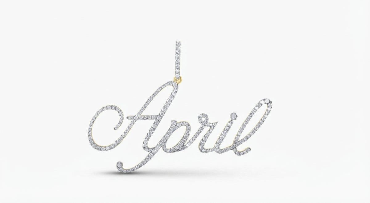 10K yellow gold April 7/8 CTTW diamond name pendant