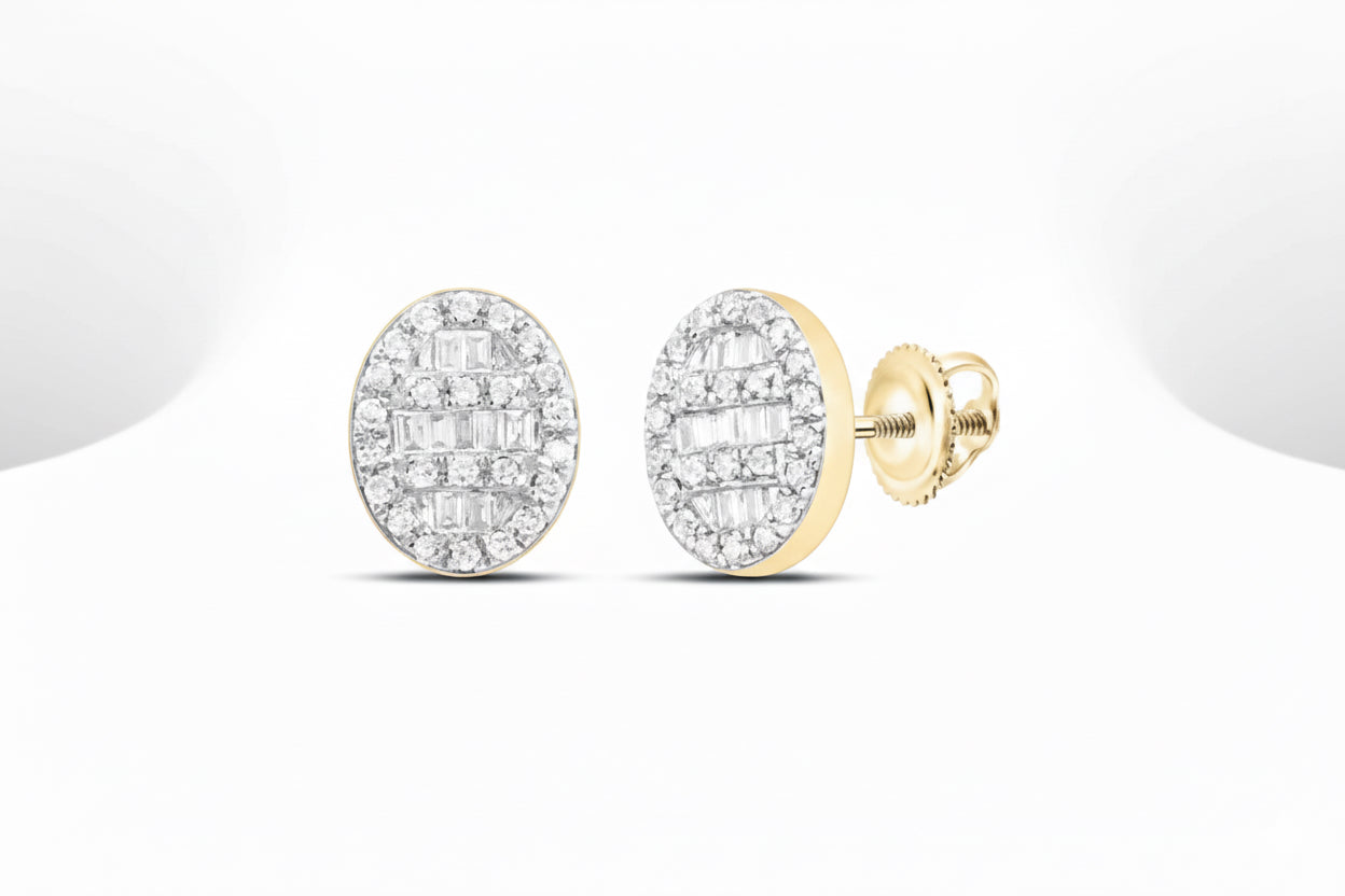 10K Yellow Gold Oval Baguette Diamond Earrings with 1/4 CT total weight