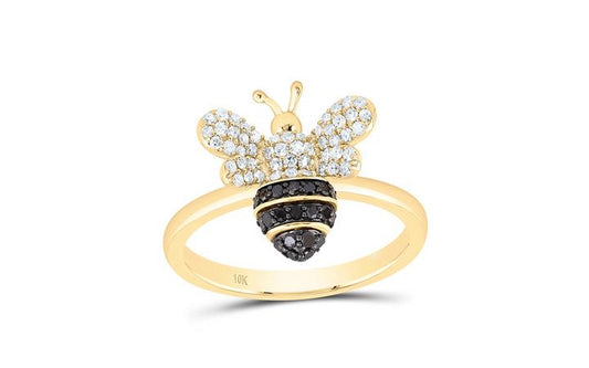 10K gold honey bee ring with black diamonds