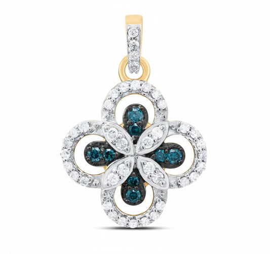 Blue Diamond Clover Pendant – 1/4 CTW in 10K Gold (No Chain)