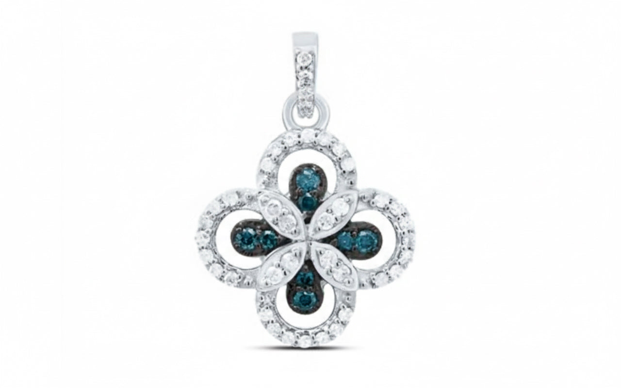 Blue Diamond Clover Pendant – 1/4 CTW in 10K Gold (No Chain)