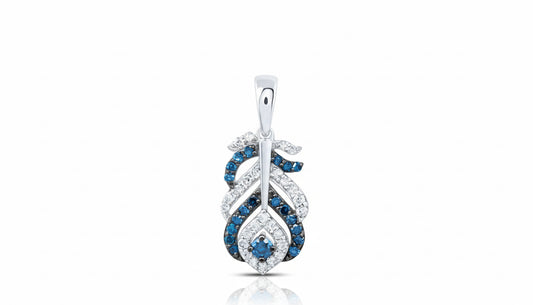 10K Gold Blue Diamond Peacock Feather Pendant – 1/4 CTW (No Chain)