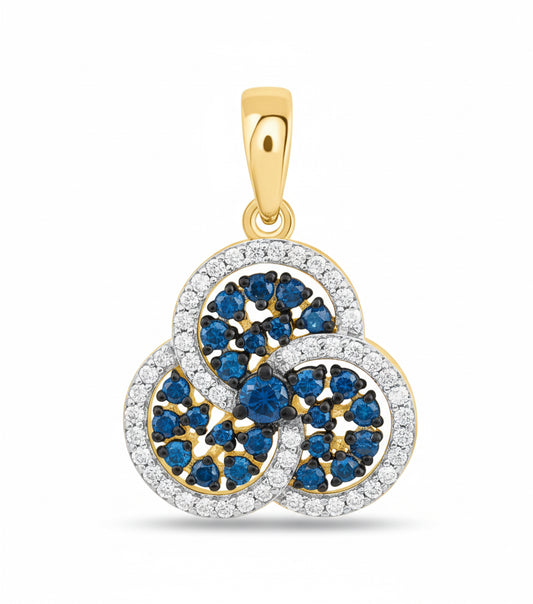 10K yellow gold trinity pendant with 5/8 CTW natural blue and white diamonds