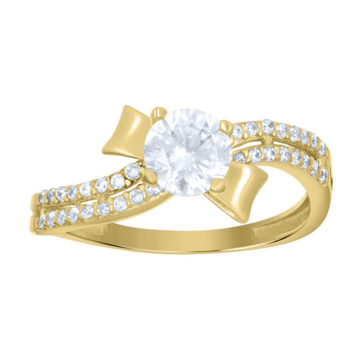 10K yellow gold bow ring with cubic zirconia stones
