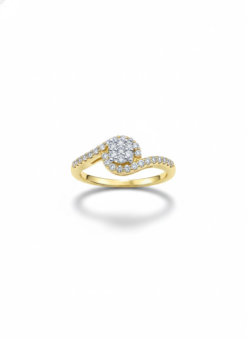 10K yellow gold bypass shank diamond ring