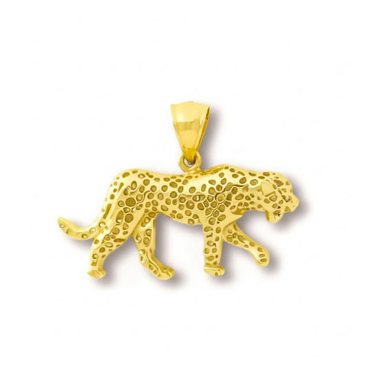 Solid 10K yellow gold cheetah charm pendant