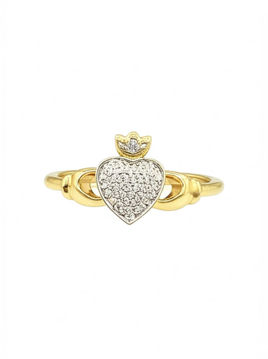 10K yellow gold Claddagh diamond ring with 0.08 CT diamonds
