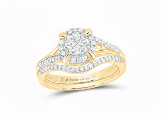 10K yellow gold claw prong diamond duo ring set with 3/8 carat total weight