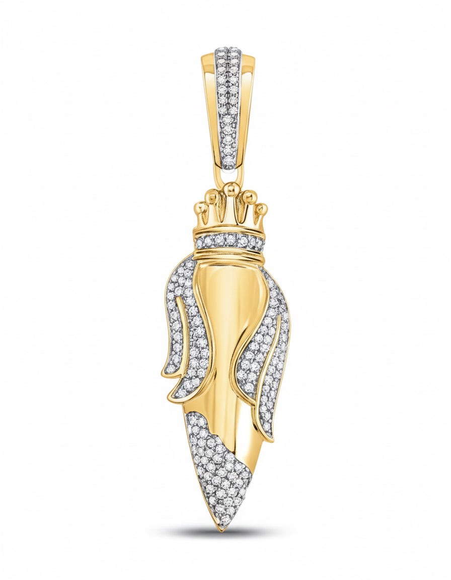 Diamond crown bullet necklace charm in 10K yellow gold