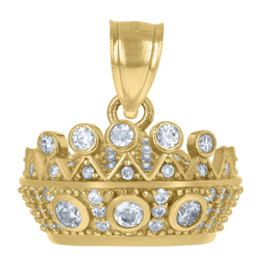 Close-up view of the 10k Yellow Gold Crown Pendant showcasing the brilliant White Sapphires.