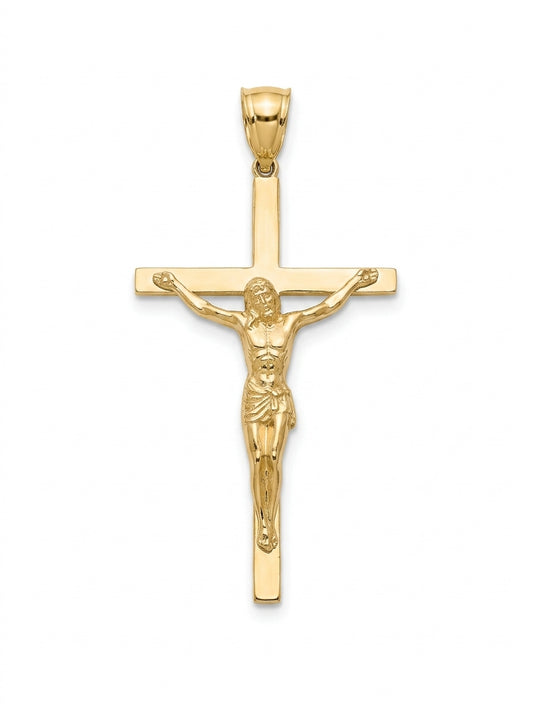 10K yellow gold crucifix cross pendant featuring Jesus Christ on the cross