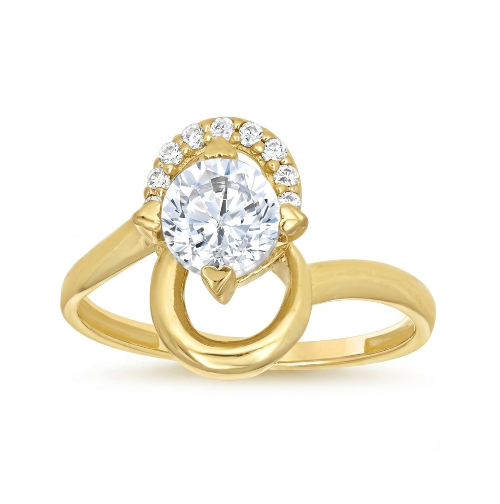 Women's 10K yellow gold heart ring with sparkling cubic zirconia accents