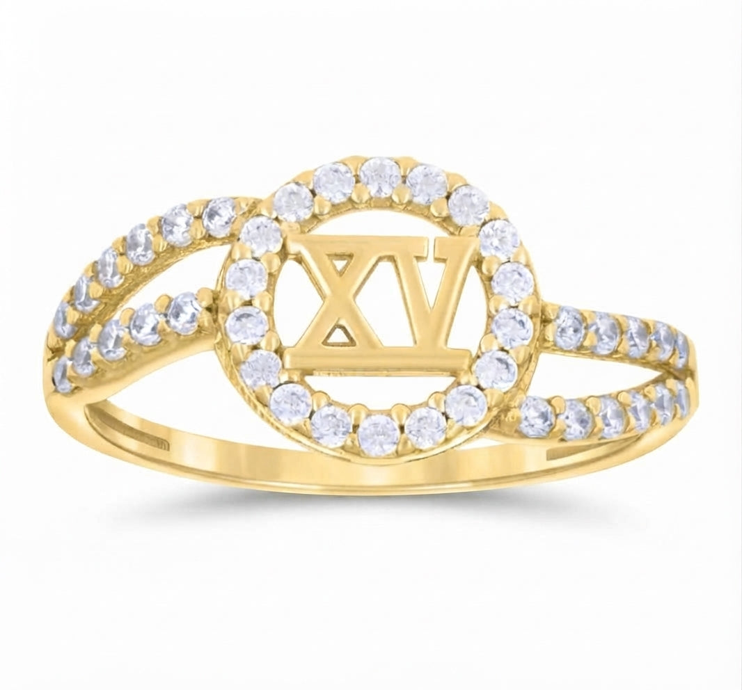 10K yellow gold cubic zirconia quinceañera ring for women