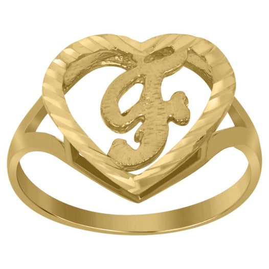 10K yellow gold cursive F initial ring, size 7 for women