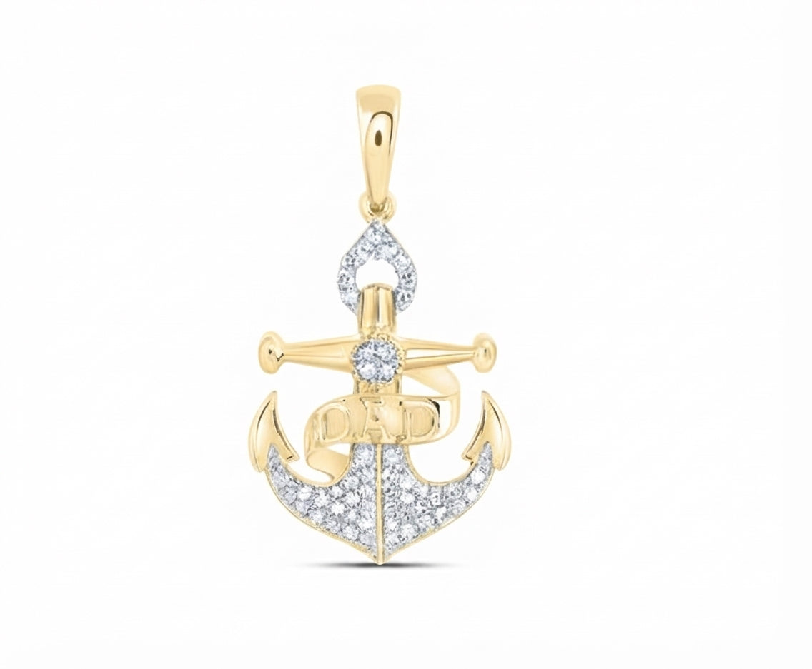 10K gold anchor pendant featuring DAD design and natural diamonds