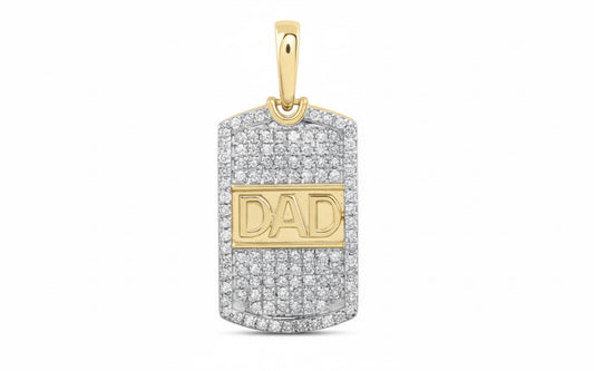 10k yellow gold DAD dog tag pendant with 1/3 carat round diamonds – chain not included