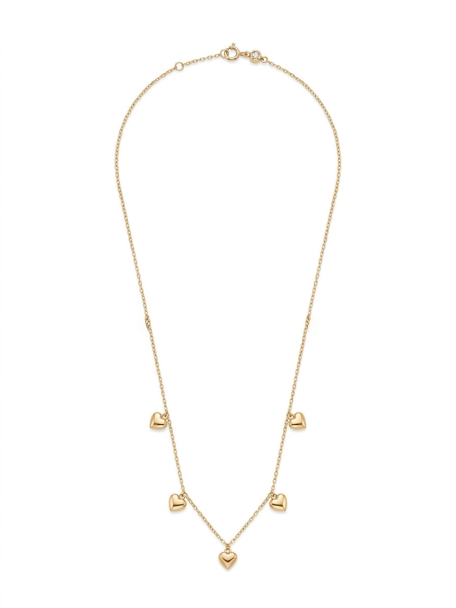 10K yellow gold dangling hearts necklace