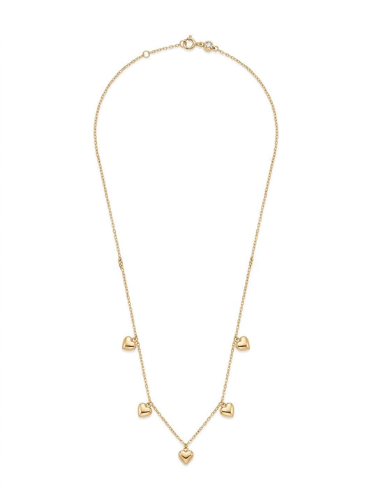 10K yellow gold dangling hearts necklace