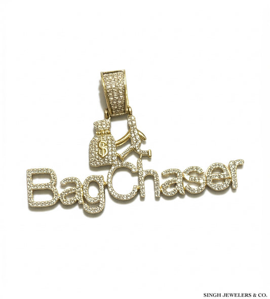 10k yellow gold diamond Bag Chaser charm pendant