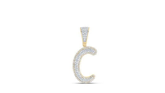 10K Yellow Gold Diamond C Initial Charm Pendant with 1/3 CTW