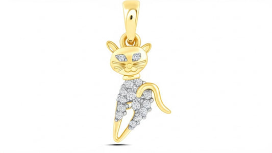 10k yellow gold diamond kitty cat charm with round diamonds