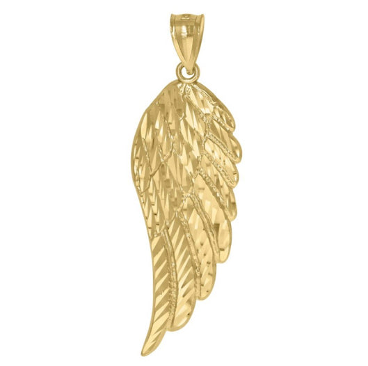 10k yellow gold unisex diamond cut angel wing charm