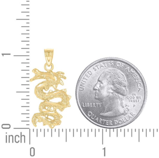 10k yellow gold diamond cut Chinese good luck dragon pendant