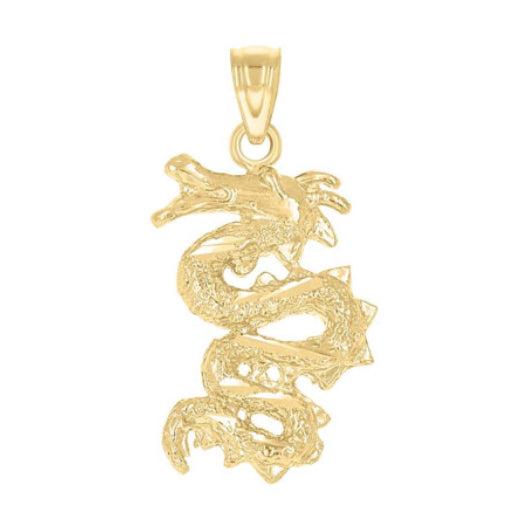10k yellow gold diamond cut Chinese good luck dragon pendant