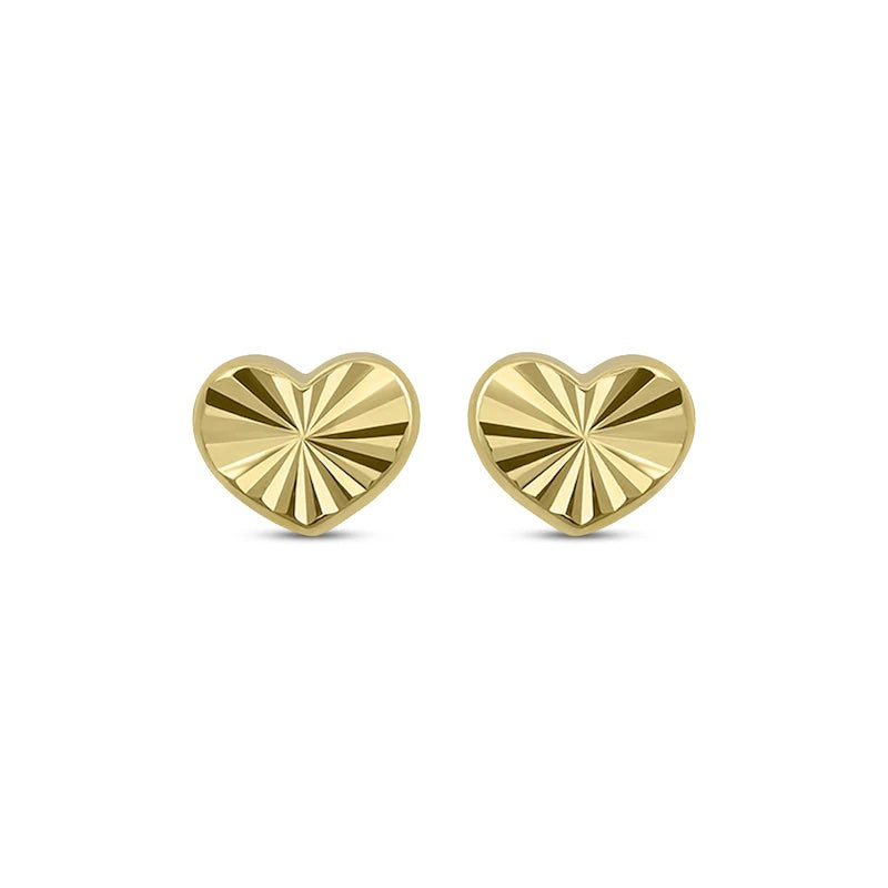 10K Yellow Gold Diamond Cut Heart Earrings
