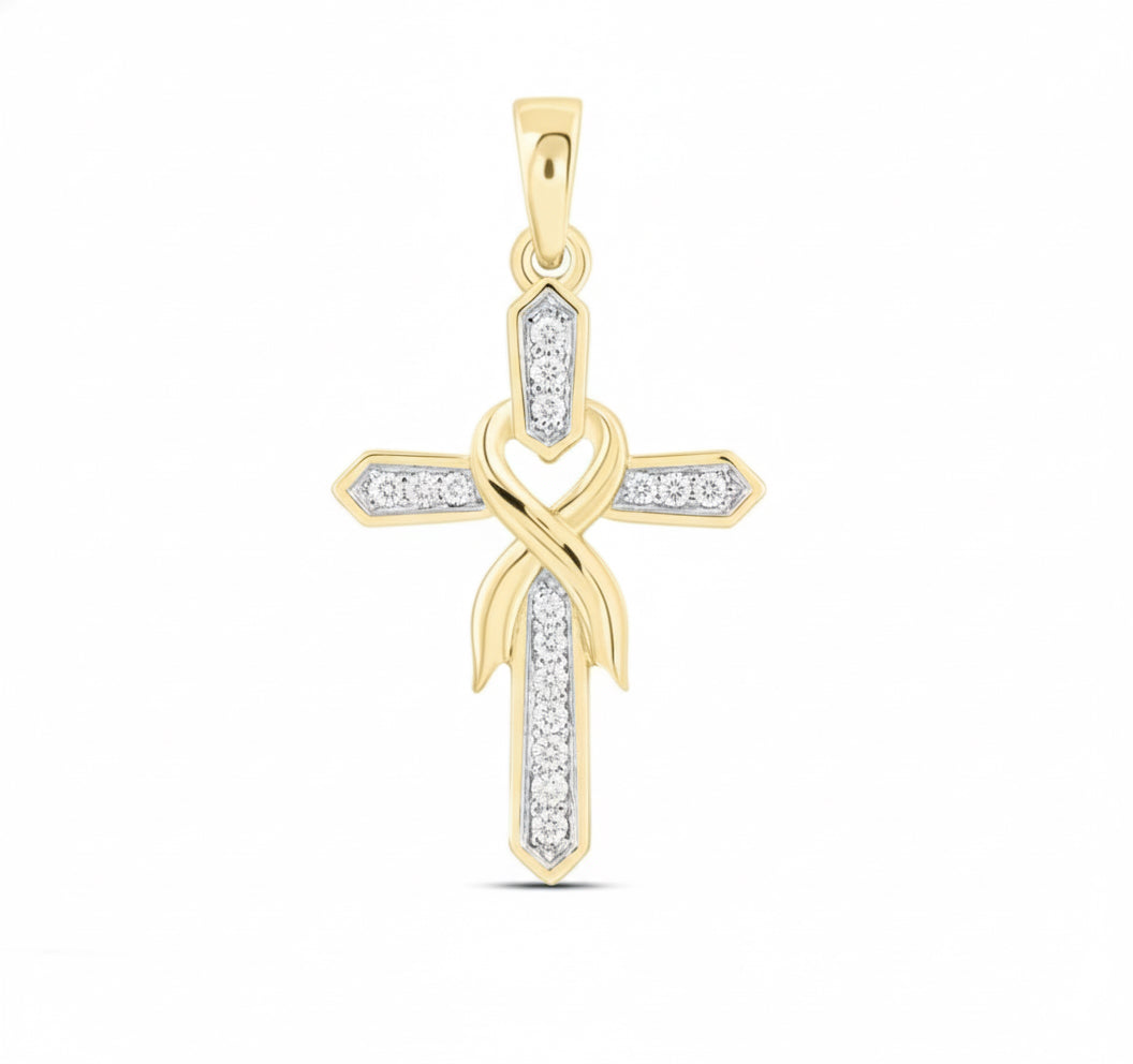 10k yellow gold diamond infinity cross pendant