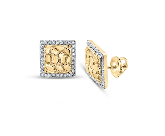 yellow gold men earrings 10 karat nugget style