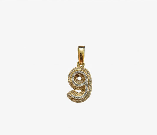 10k yellow gold diamond number 9 charm for necklace or bracelet.