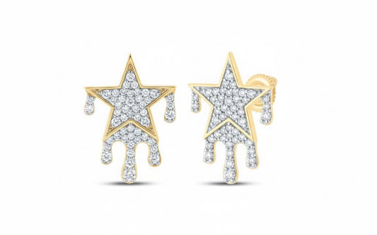 10K yellow gold diamond star earrings with 0.75 CTTW round diamonds