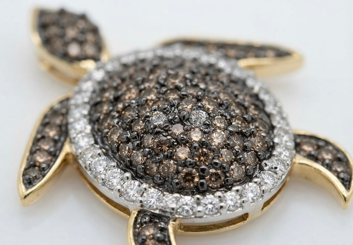 10K yellow gold diamond turtle charm