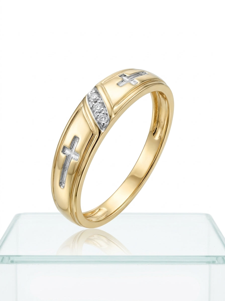 10K yellow gold men's diamond wedding band with elegant diamond detailing