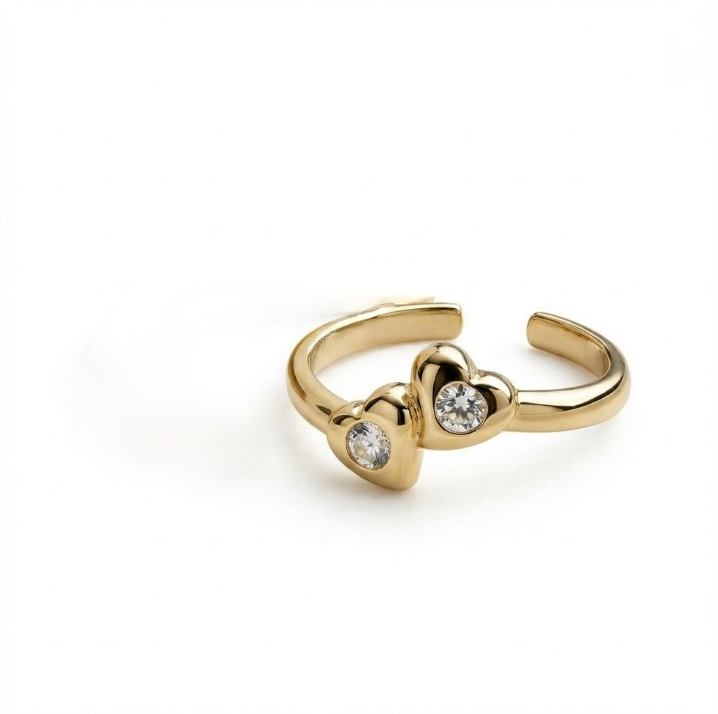 10K yellow gold double heart cubic zirconia toe ring for women