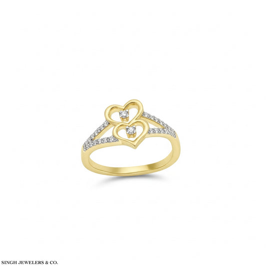 10k yellow gold double heart diamond ring
