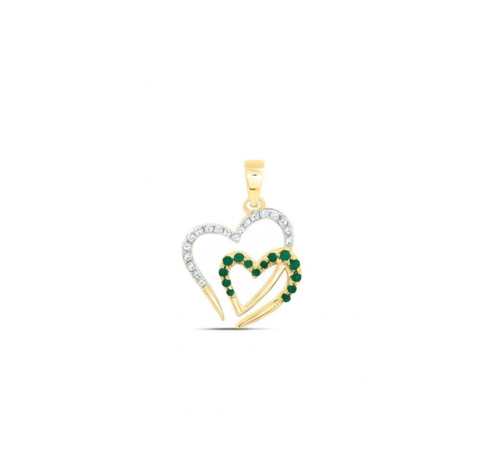 10k yellow gold heart pendant with natural emerald and diamond, elegant jewelry gift for women