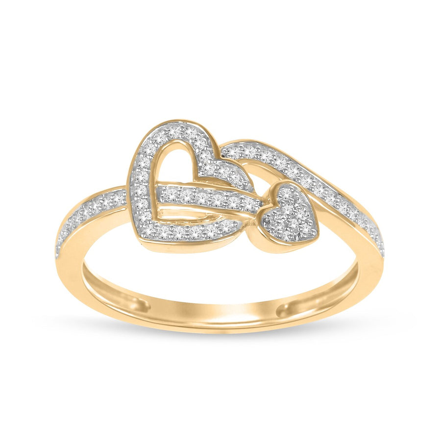 10k yellow gold floating hearts diamond ring with 1/6 Cttw diamonds, size 7