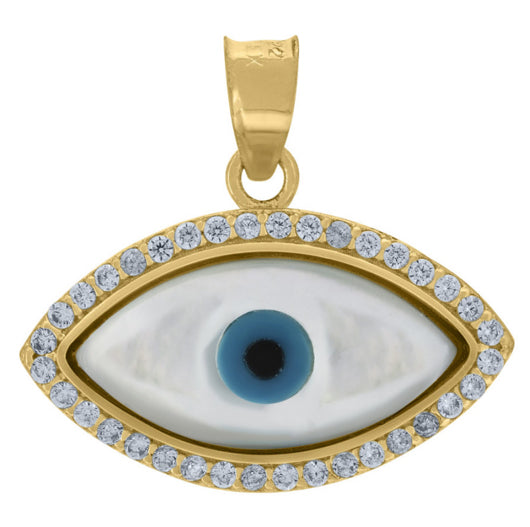 10k yellow gold good luck evil eye protection pendant with cubic zirconia