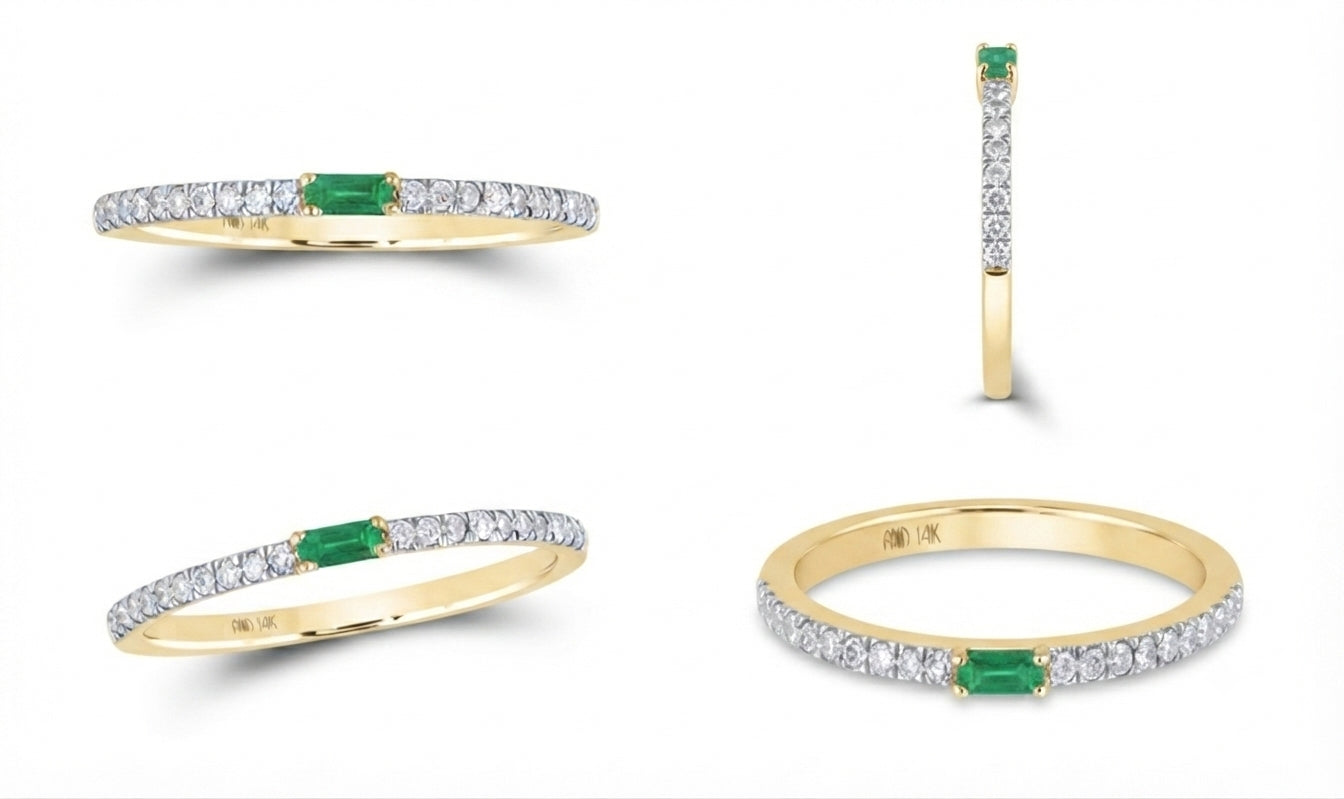 Natural Green Emerald Ring with 1/5 CTTW Diamonds