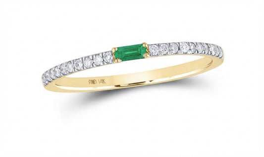 10K Yellow Gold Green Emerald & Baguette Diamond Band Ring