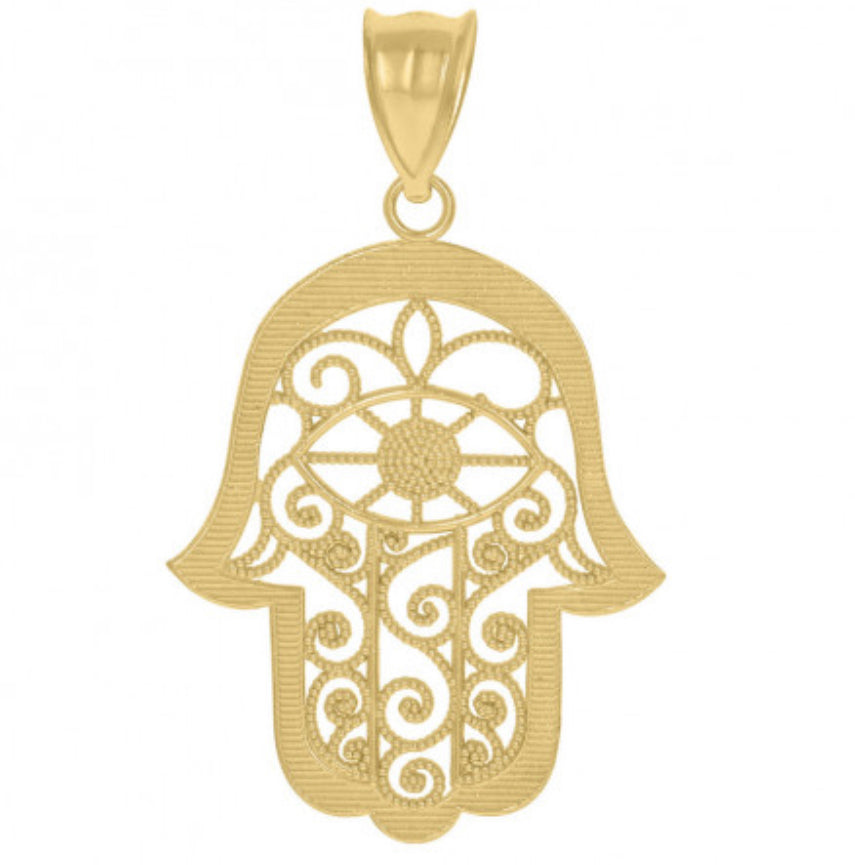 10K Yellow Gold Hamsa Filigree Charm – Symbol of Protection and Good Fortune