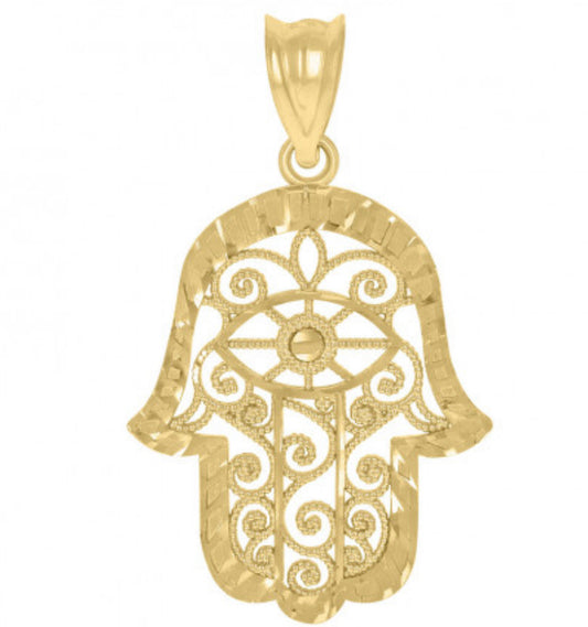 10K Yellow Gold Hamsa Filigree Charm – Symbol of Protection and Good Fortune