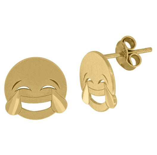 10k Yellow Gold Happy Laughing Emoji Earrings
