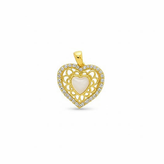 10k Yellow Gold Heart Charm with Moonstone & Cubic Zirconia Accents