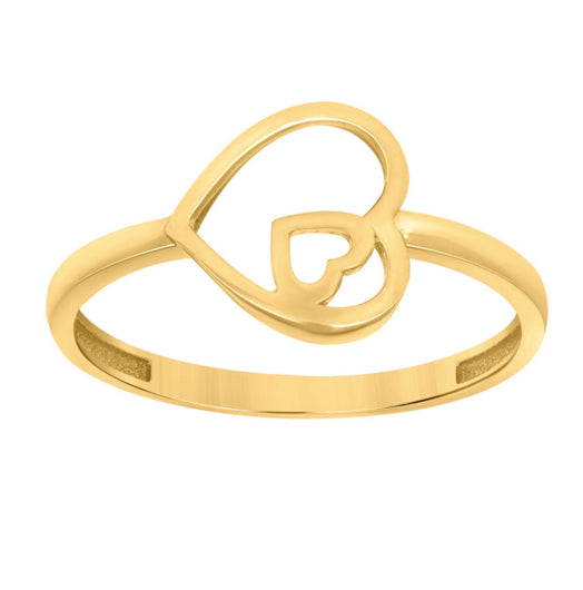 10K yellow gold heart ring with elegant heart-shaped design, perfect for engagements, anniversaries, or romantic gifts.